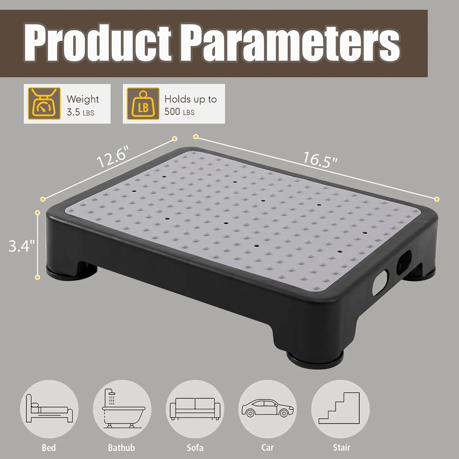 CHIKILLA Step Stool for Adults Kids and Seniors, Non-Slip Step Platform Indoor and Outdoor for Pregnant Woman, Portable Stair Assist for Kitchen, Office, Bedroom Car, Bedside and Shower, Black-Gray