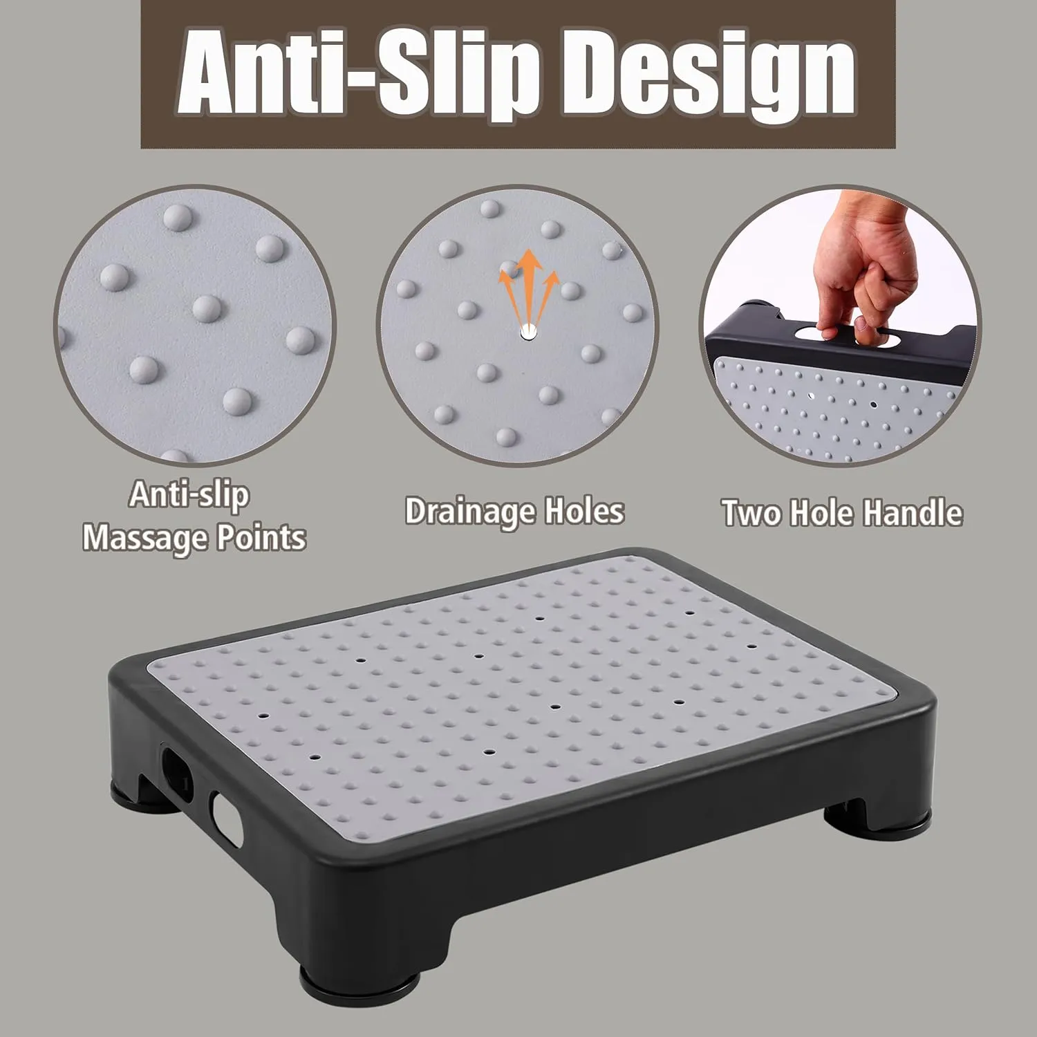 CHIKILLA Step Stool for Adults Kids and Seniors, Non-Slip Step Platform Indoor and Outdoor for Pregnant Woman, Portable Stair Assist for Kitchen, Office, Bedroom Car, Bedside and Shower, Black-Gray