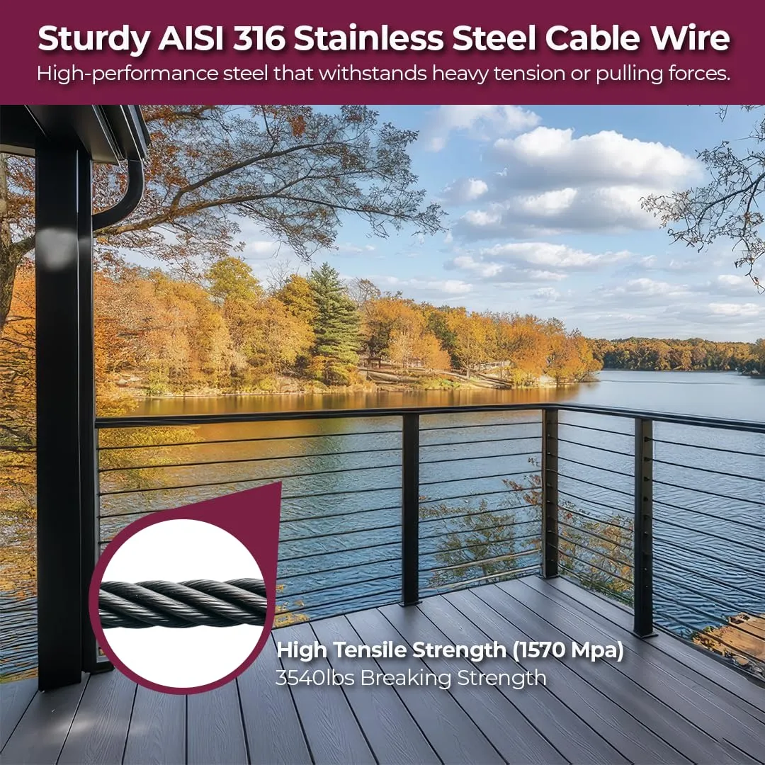 CHR 500 ft 1/8" T316 Stainless Steel Cable Railing 7x7 Strands Indoor Outdoor Wire Rope for Deck Railing, Aircraft Cable, Cable Railing Kit, Stainless Steel Cable, Steel Wire for Cable Railing System