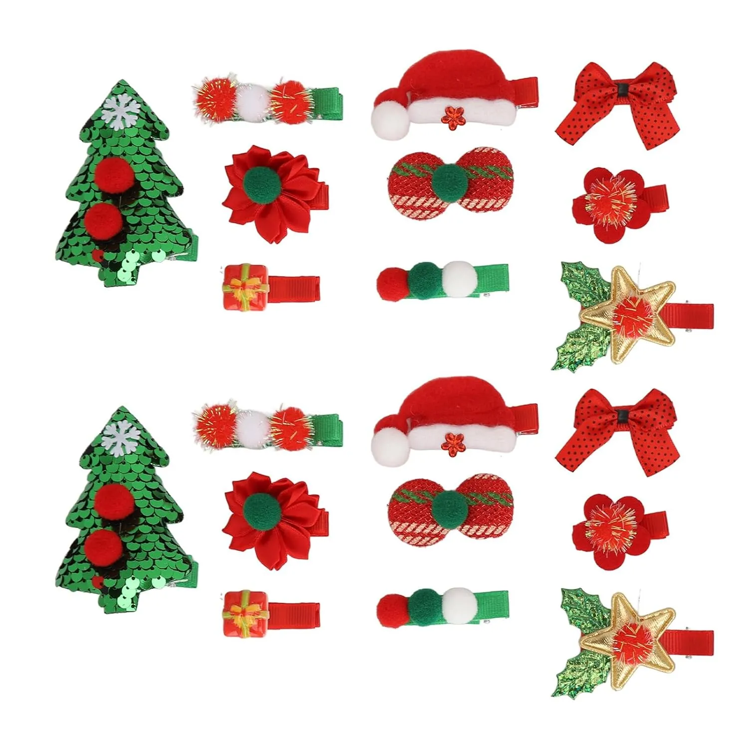 Christmas Hair Barrettes Sequined Glittering Tree Clips Set for Children Festive Red Fashionable Accessories for Holiday Cheer