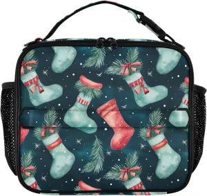 Christmas Winter Stocks Lunch Bag, Portable Insulated Lunch Cooler Bag for School Office, Travel