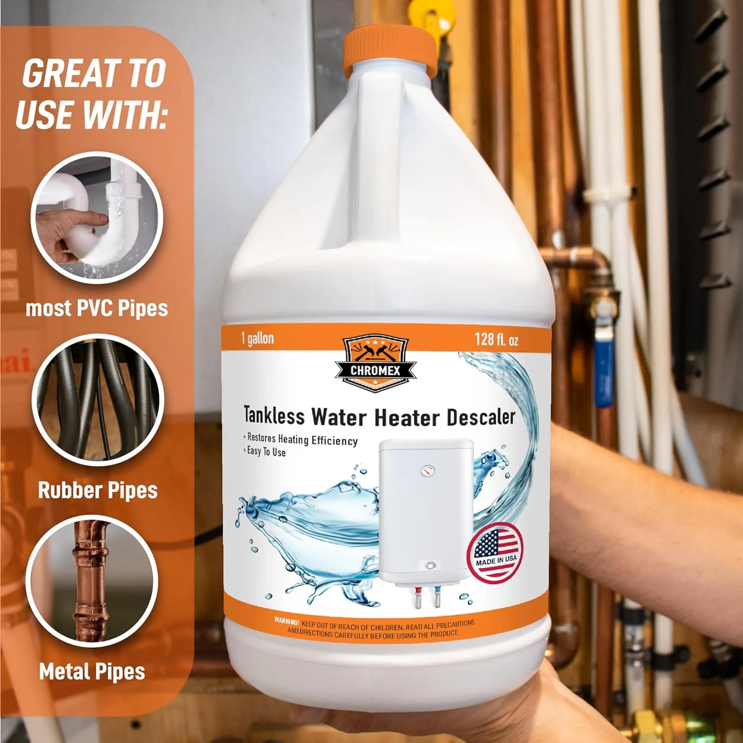 Chromex Tankless Water Heater Flush Kit with Gallon Liquid Descaling Solution and 1/6HP Extra Strength Pump