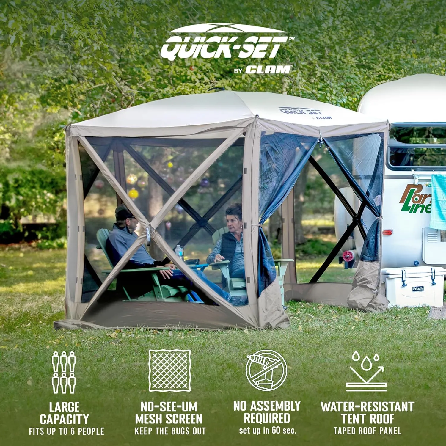CLAM Pop Up Screen Tent, Outdoor Camping Gazebo Canopy, Venture, 9' x 9', Gray