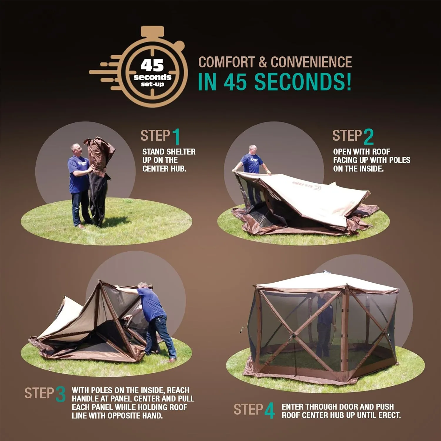 CLAM Pop Up Screen Tent, Outdoor Camping Gazebo Canopy, Venture, 9' x 9', Gray