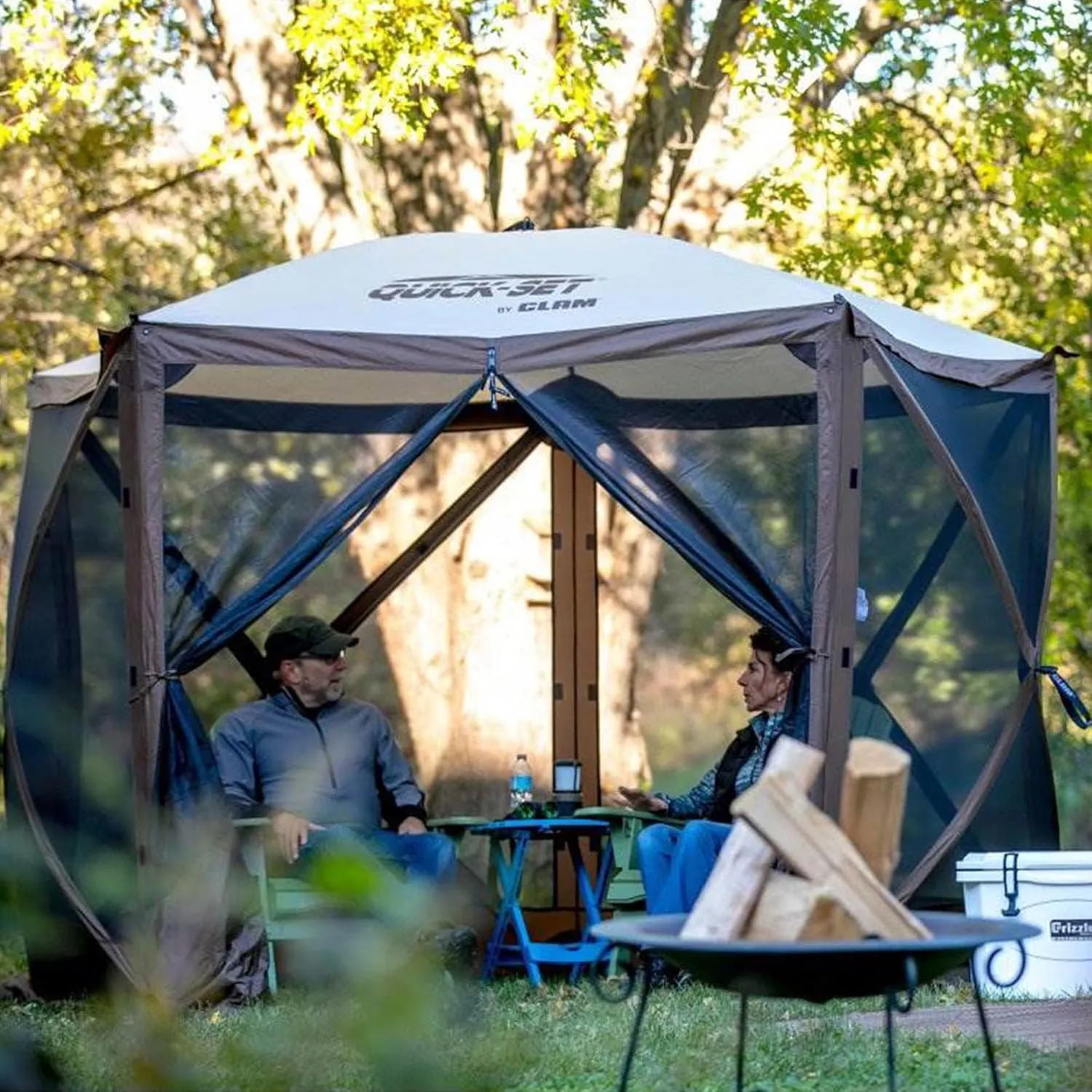CLAM Pop Up Screen Tent, Outdoor Camping Gazebo Canopy, Venture, 9' x 9', Gray