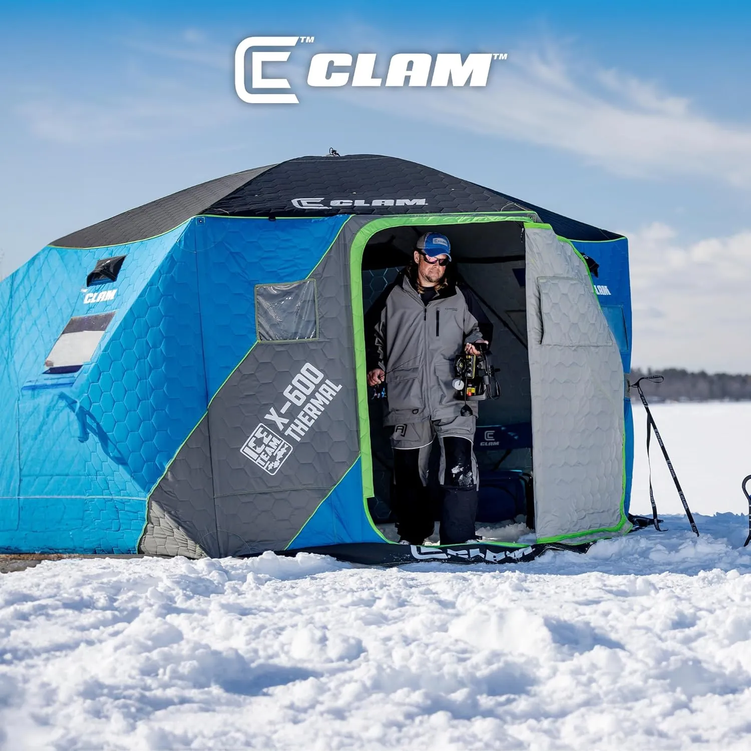 CLAM Portable Fishing Angler Thermal Hub Shelter Tent with Anchor Straps, Carrying Bag