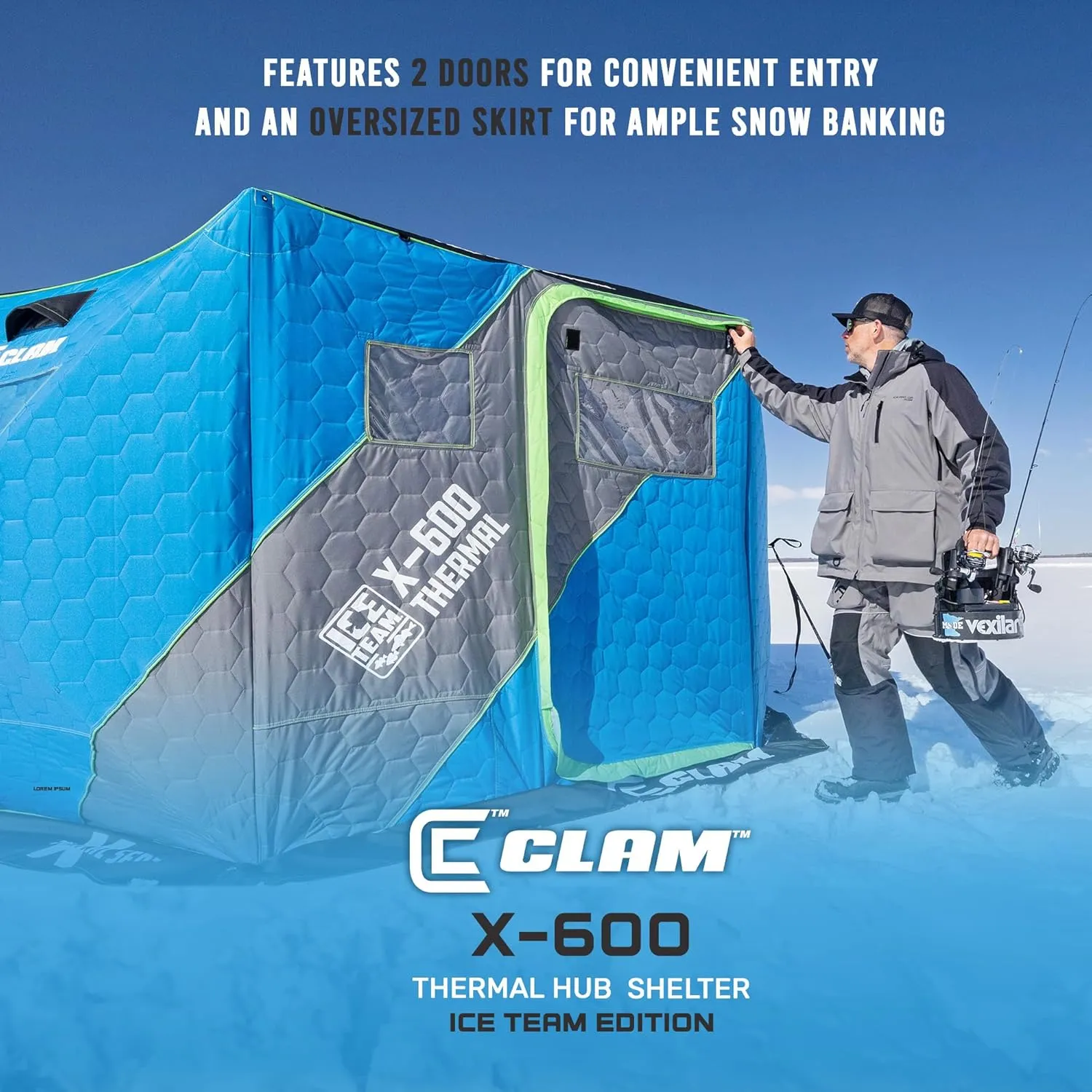 CLAM Portable Fishing Angler Thermal Hub Shelter Tent with Anchor Straps, Carrying Bag