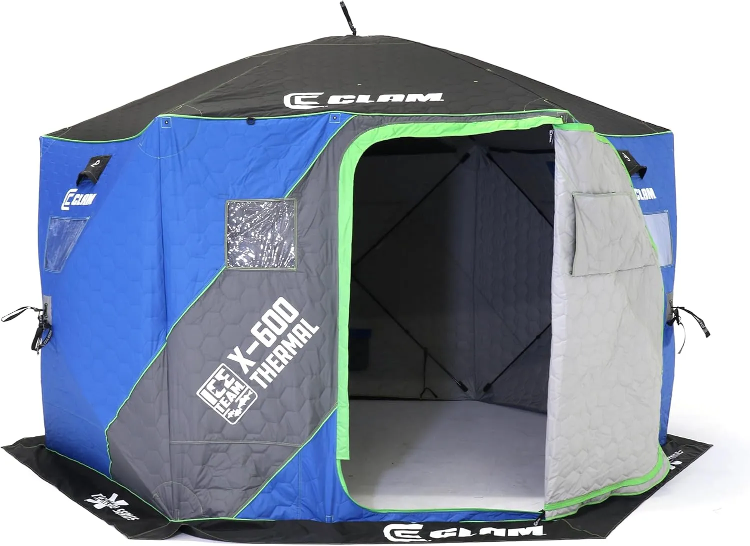 CLAM Portable Fishing Angler Thermal Hub Shelter Tent with Anchor Straps, Carrying Bag