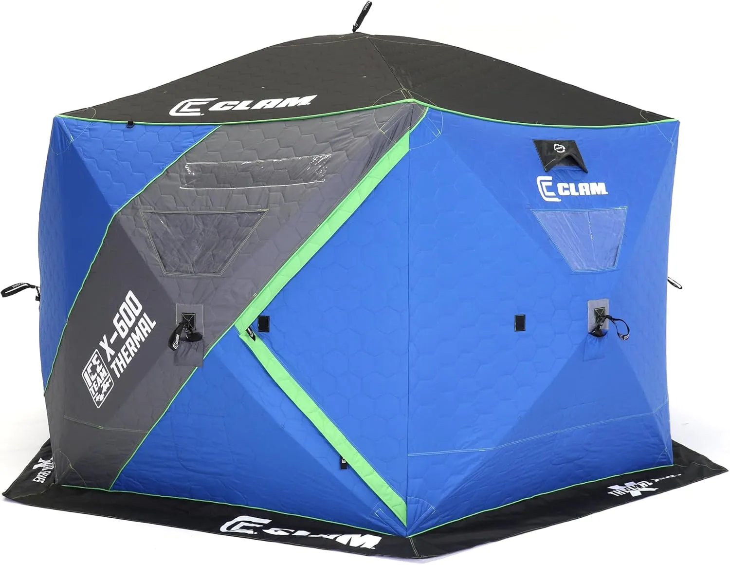 CLAM Portable Fishing Angler Thermal Hub Shelter Tent with Anchor Straps, Carrying Bag