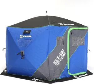 CLAM Portable Fishing Angler Thermal Hub Shelter Tent with Anchor Straps, Carrying Bag