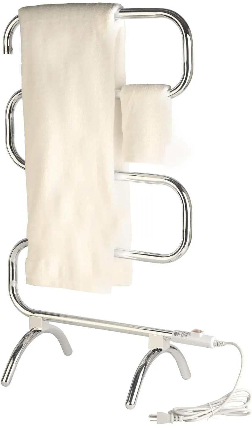 Classic Towel Warmer - Free-Standing or Wall Mounted Towel Warmer Rack for Drying Towels and Garments - 37.5-Inch Chrome Finish Frame with 4 Bars - Model HCC