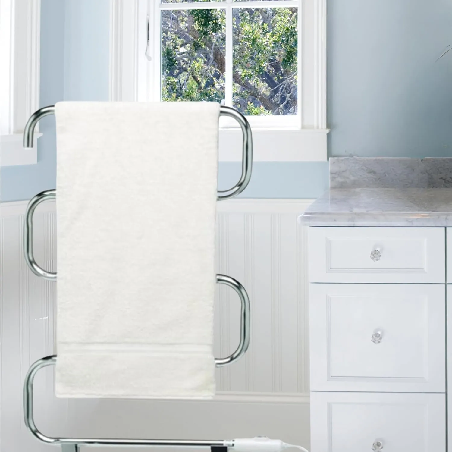 Classic Towel Warmer - Free-Standing or Wall Mounted Towel Warmer Rack for Drying Towels and Garments - 37.5-Inch Chrome Finish Frame with 4 Bars - Model HCC