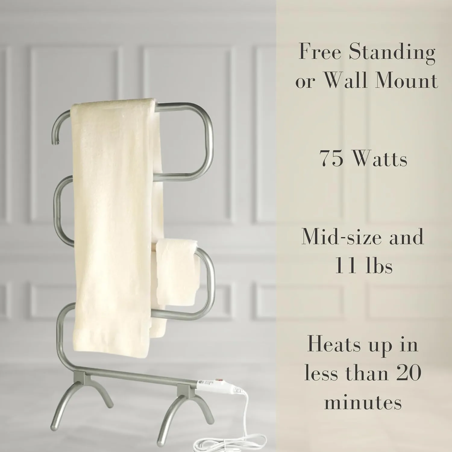 Classic Towel Warmer - Free-Standing or Wall Mounted Towel Warmer Rack for Drying Towels and Garments - 37.5-Inch Chrome Finish Frame with 4 Bars - Model HCC