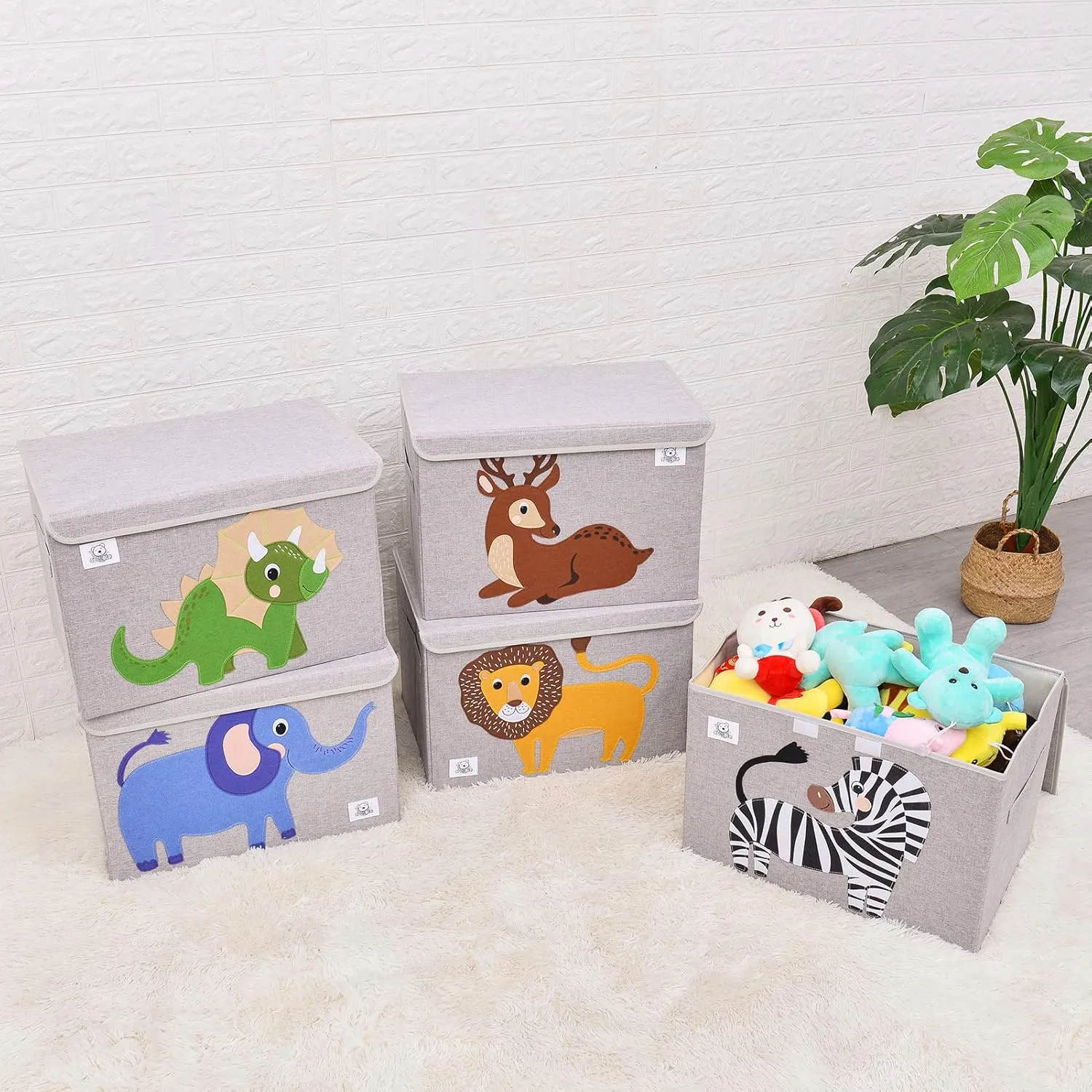 CLCROBD Foldable Large Kids Toy Chest with Flip-Top Lid, Collapsible Fabric Animal Toy Storage Organizer/Bin/Box/Basket/Trunk for Toddler, Children and Baby Nursery (Dog)