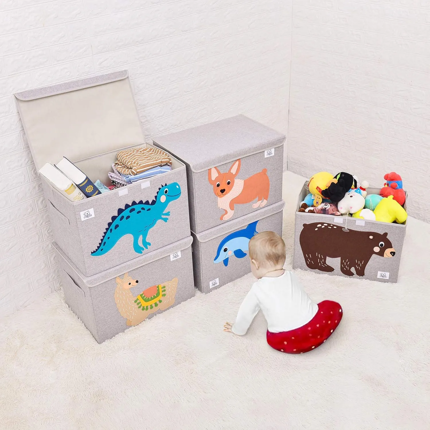 CLCROBD Foldable Large Kids Toy Chest with Flip-Top Lid, Collapsible Fabric Animal Toy Storage Organizer/Bin/Box/Basket/Trunk for Toddler, Children and Baby Nursery (Dog)