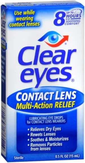 Clear Eyes Contact Lens Relief Soothing Eye Drops 0.50 oz (Pack of 5)