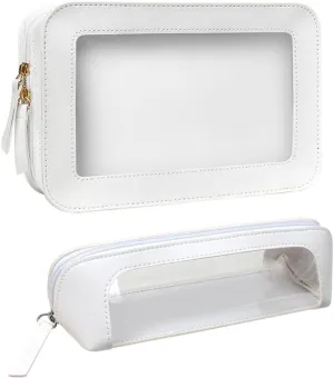 Clear Makeup Bag Organizer, TSA Approved Portable Travel Toiletry Bag Multipurpose Cosmetic Bag Case for Women Vegan Leather Make Up Pouch Transparent Vinyl Windows