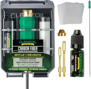 Clenzoil Carbon Fiber Gun Cleaning Rod Kit - Gun Cleaner Kit for Gun Maintenance - Rifle Cleaning Solution - 39" Rifle Cleaning Rod for .22 Cal to .50 Cal