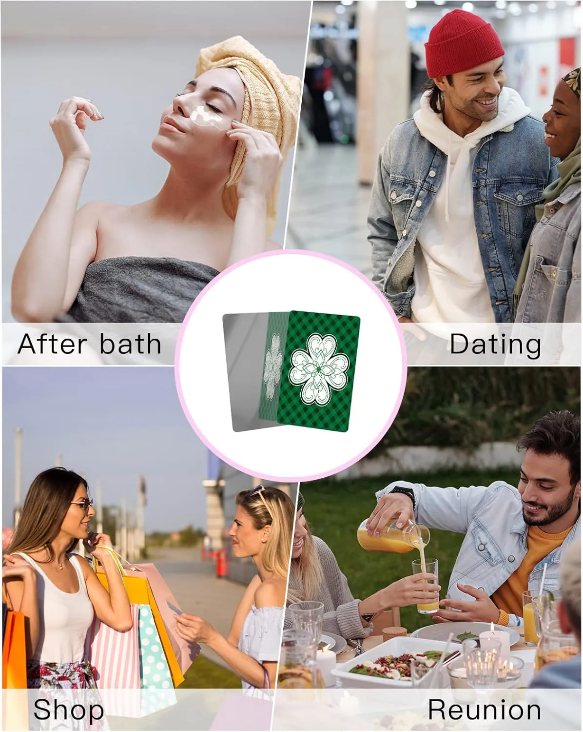 Close-up Lucky Clovers Saint Patrick Day Compact Mirror Bulk Mini Card Mirror, Green Checkered Backdrop Small Compact Mirror for Purse, Rectangular Handheld Pocket Makeup Mirror