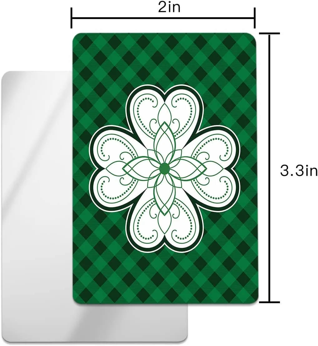 Close-up Lucky Clovers Saint Patrick Day Compact Mirror Bulk Mini Card Mirror, Green Checkered Backdrop Small Compact Mirror for Purse, Rectangular Handheld Pocket Makeup Mirror