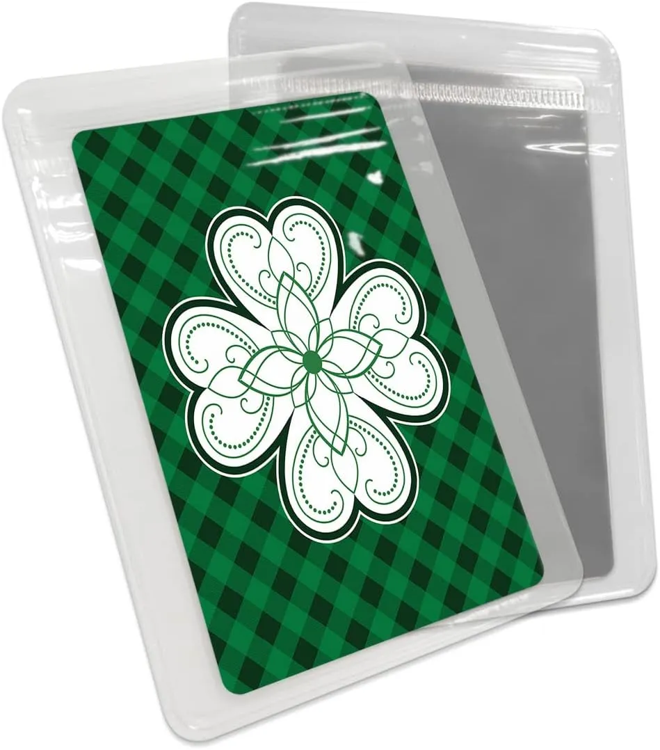 Close-up Lucky Clovers Saint Patrick Day Compact Mirror Bulk Mini Card Mirror, Green Checkered Backdrop Small Compact Mirror for Purse, Rectangular Handheld Pocket Makeup Mirror