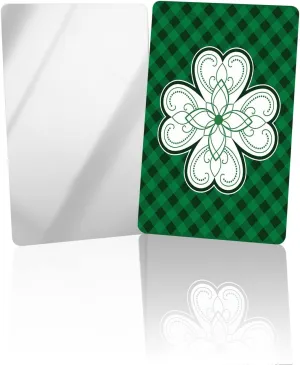 Close-up Lucky Clovers Saint Patrick Day Compact Mirror Bulk Mini Card Mirror, Green Checkered Backdrop Small Compact Mirror for Purse, Rectangular Handheld Pocket Makeup Mirror