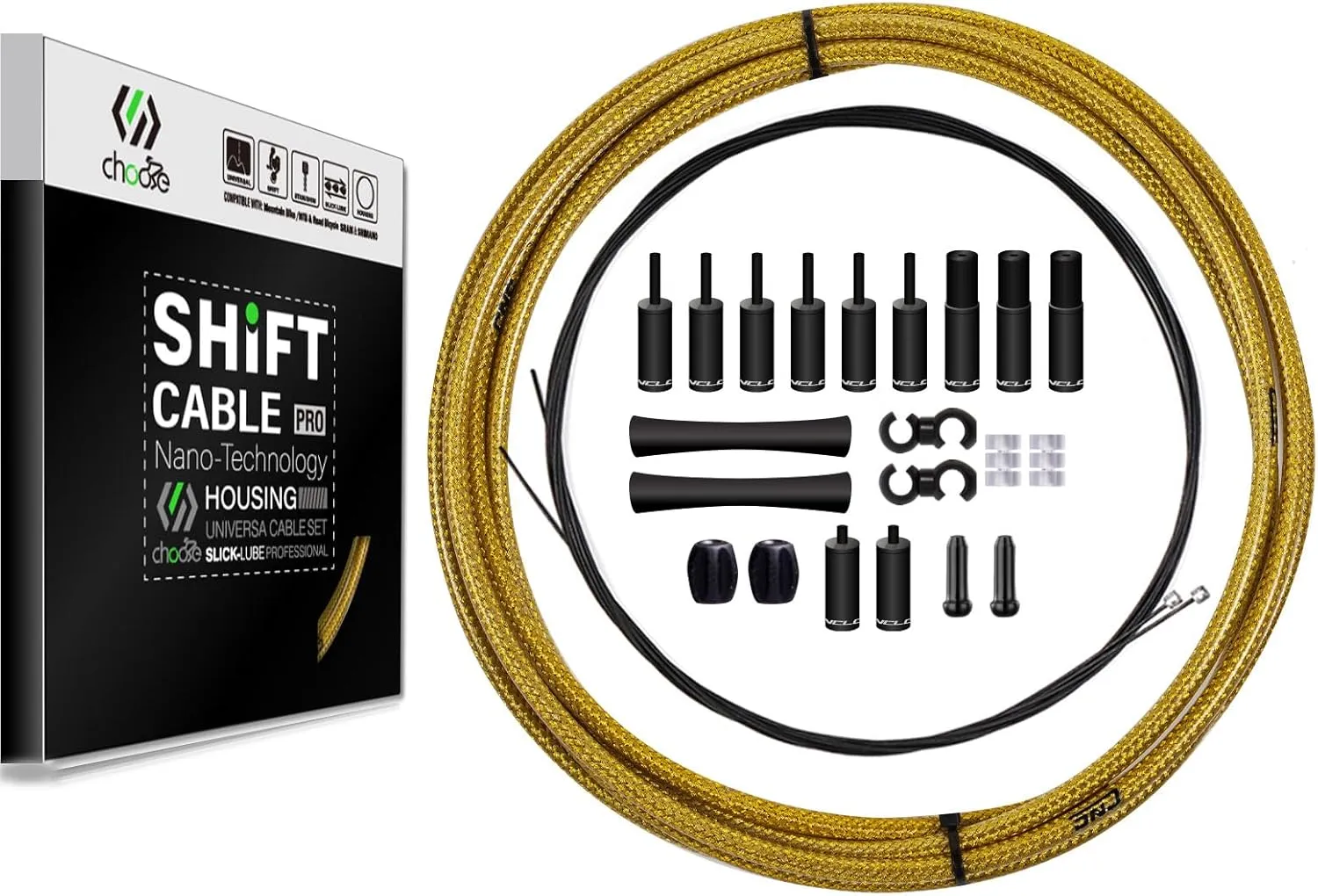 CNC Bike Shifter Cable Set for Shimano/SRAM,Road Bike Derailleur Cable，Gear Cable Housing Coated Braided & Teflon Inner line for Bicycle/Mountain Bike（Black/Gold/Silver/Titanium Silver）