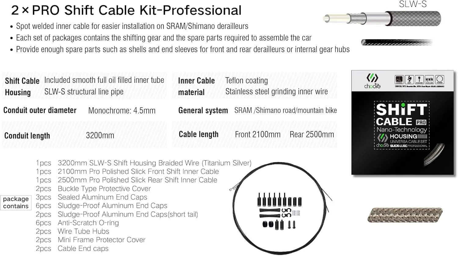 CNC Bike Shifter Cable Set for Shimano/SRAM,Road Bike Derailleur Cable，Gear Cable Housing Coated Braided & Teflon Inner line for Bicycle/Mountain Bike（Black/Gold/Silver/Titanium Silver）