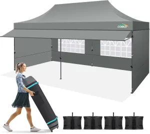 COBIZI 10x20 Pop up Canopy Tent with Awning and Sidewalls, Heavy Duty Commercial Instant Tents for Market, Outdoor Events, Gray