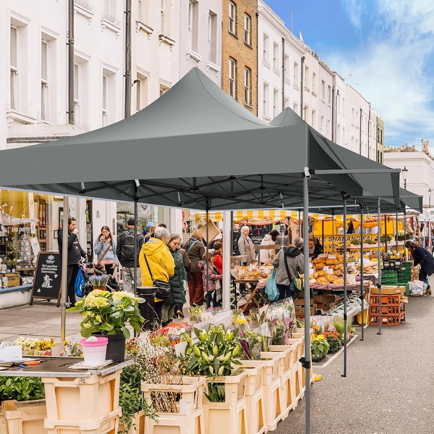 COBIZI 10x20 Pop up Canopy Tent with Awning and Sidewalls, Heavy Duty Commercial Instant Tents for Market, Outdoor Events, Gray