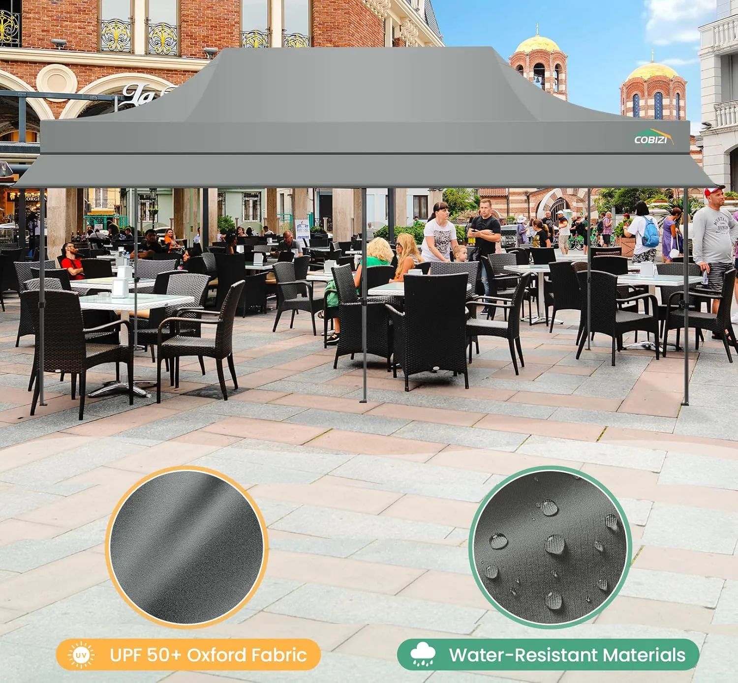 COBIZI 10x20 Pop up Canopy Tent with Awning and Sidewalls, Heavy Duty Commercial Instant Tents for Market, Outdoor Events, Gray