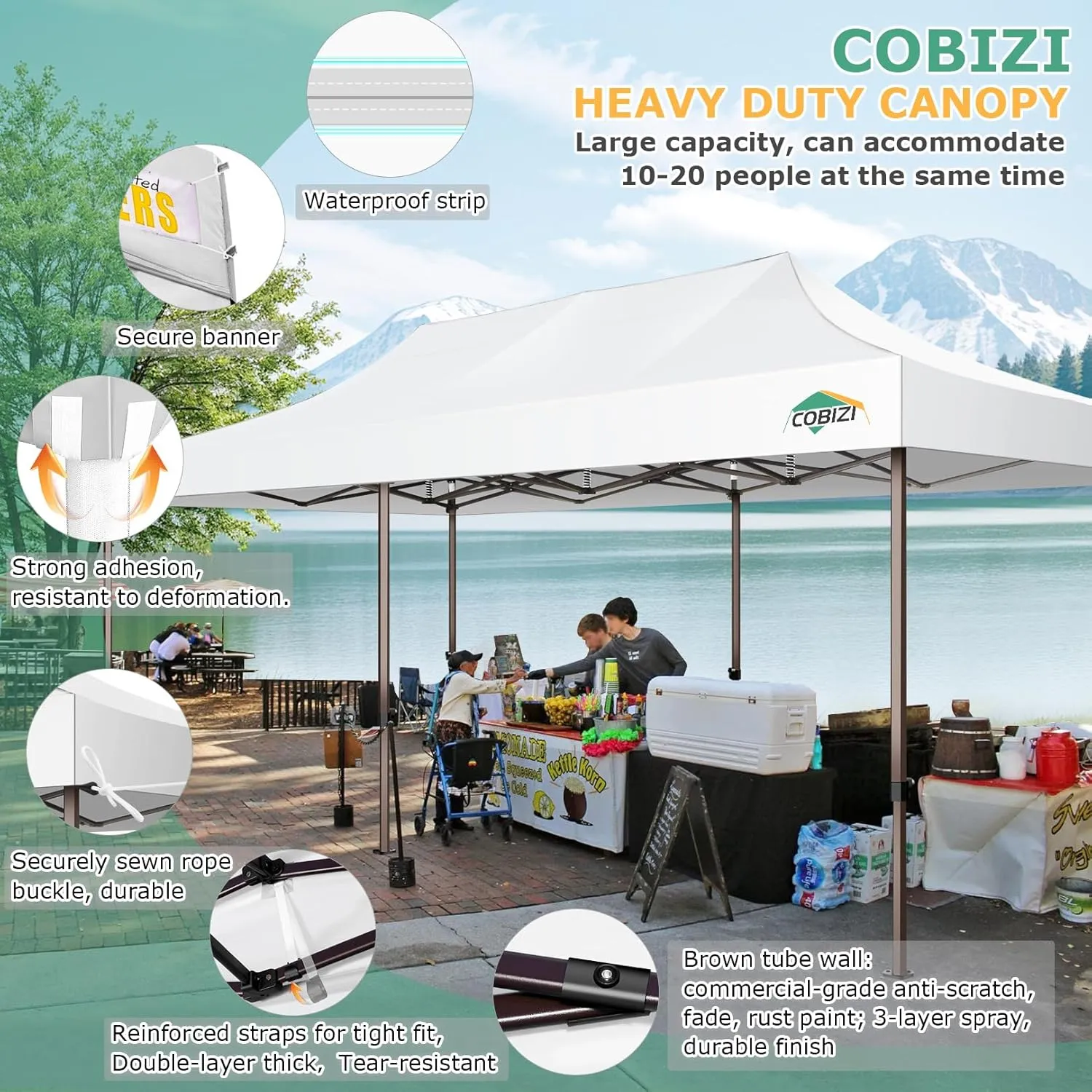 COBIZI 10x30 Pop up Heavy Duty Canopy Tent with 8 Sidewalls, Commercial Outdoor Gazebo, Easy Setup Event Party Tent for Wedding Waterproof & UV50 ,4.0 Hexagonal Thickened Legs with Hand Bags(White)