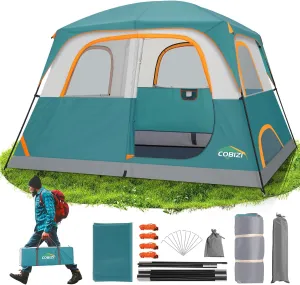 COBIZI 4/6 Person Tent for Camping Waterproof PU-Coated with Removable Rainfly, Easy Setup Family Tent with Large Mesh Windows, 3 Season Portable Dome Tent for Outdoor, Scouts, Hiking & Traveling