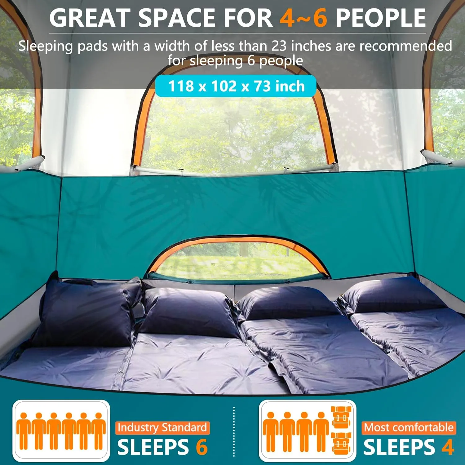 COBIZI 4/6 Person Tent for Camping Waterproof PU-Coated with Removable Rainfly, Easy Setup Family Tent with Large Mesh Windows, 3 Season Portable Dome Tent for Outdoor, Scouts, Hiking & Traveling