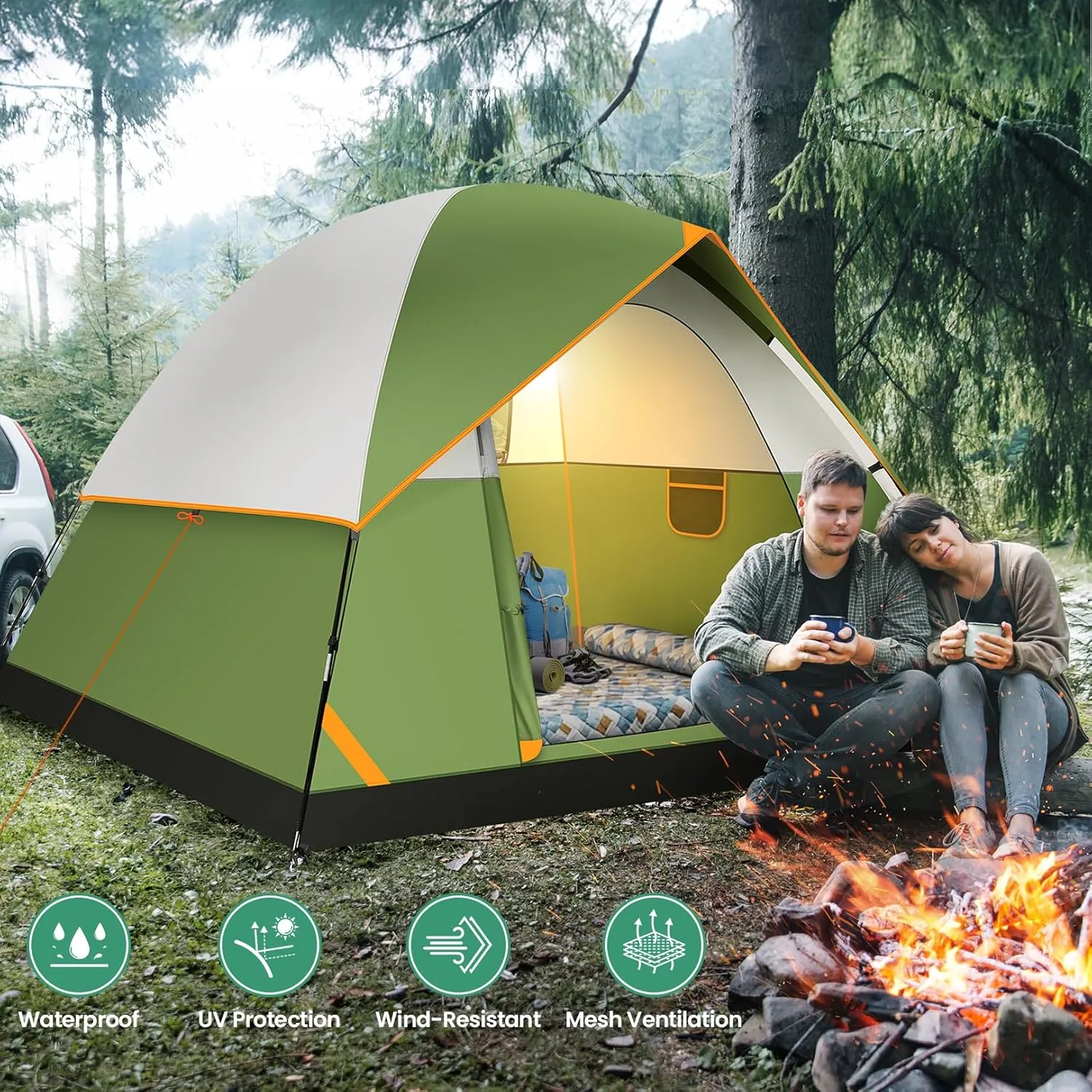 COBIZI Camping Tent, 4/6 Person Easy Setup Waterproof Windproof Backpacking Tent with Removable Rainfly, Lightweight Portable Outdoor Family Tents for Camping, Travel, Fishing, Hiking, Scouts