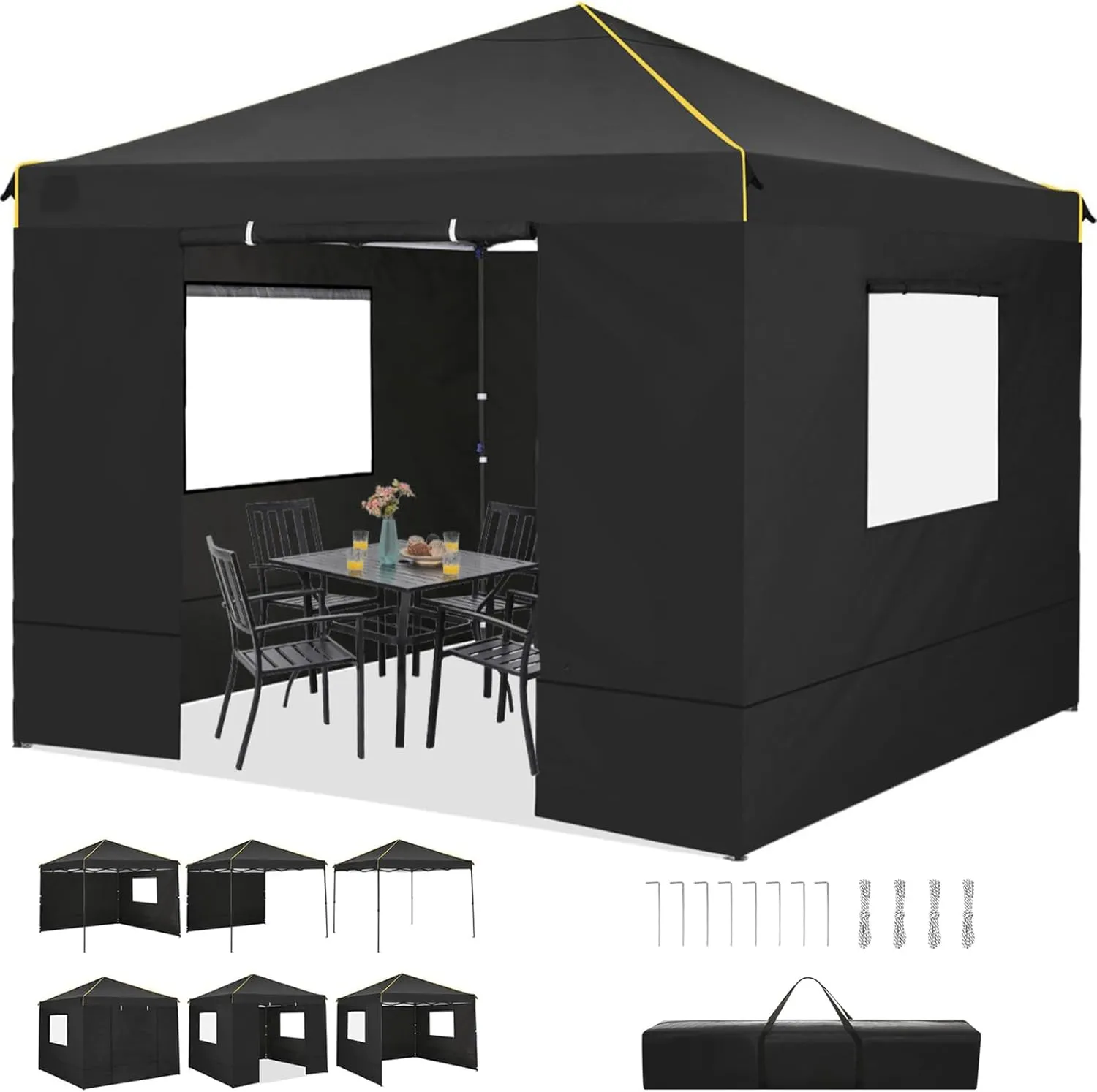 COBIZI Canopy Tent, 10x10 Pop Up Canopy Tent with Sidewalls and Roll-up Ventilated Windows with Mosquito net, Ez Outdoor Commercial Instant Gazebo Tent for Party Waterproof with Carrybag