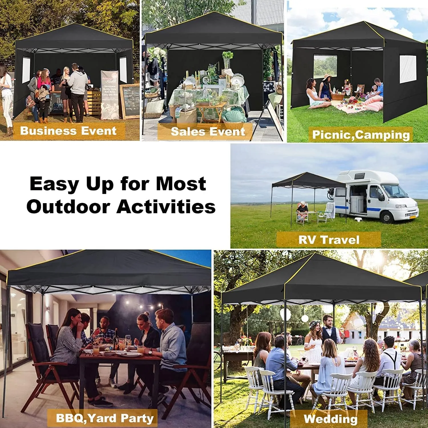 COBIZI Canopy Tent, 10x10 Pop Up Canopy Tent with Sidewalls and Roll-up Ventilated Windows with Mosquito net, Ez Outdoor Commercial Instant Gazebo Tent for Party Waterproof with Carrybag