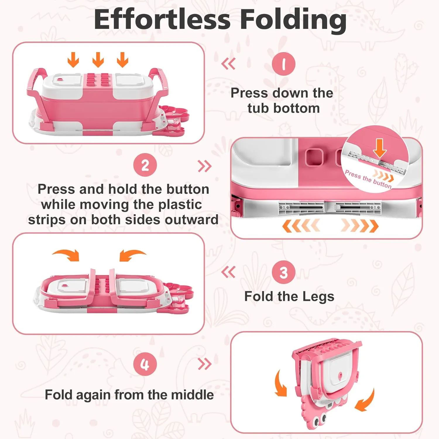 Collapsible Baby Bathtub for Newborn, Foldable Baby Bath Tub with Thermometer & Soft Floating Cushion & Drain Hole, Portable Travel Infant Bath Tubs for Newborns to Toddler 0-36 Months Girl, Pink