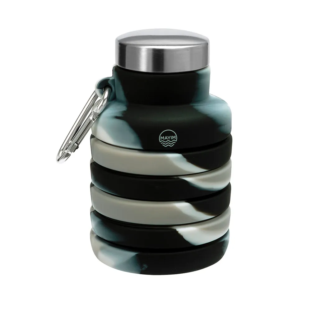 Collapsible Carabiner Bottle - Tie Dye - Black & White