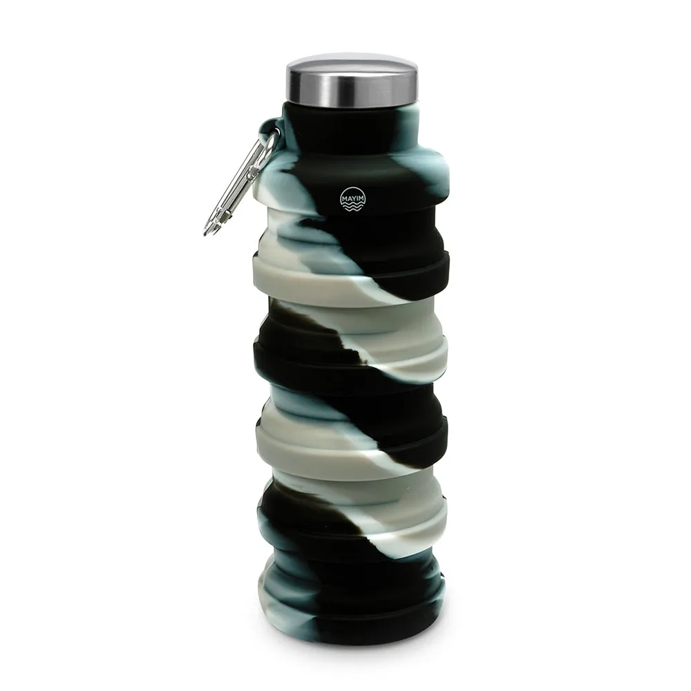 Collapsible Carabiner Bottle - Tie Dye - Black & White