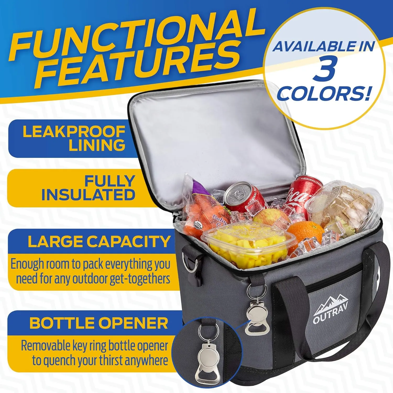 Collapsible Insulated Cooler Bag – 6L Thermal Lunch Bag with Bottle Opener, 16 Can Capacity – Perfect For Camping, Picnics and Travel - Handles and Removable Shoulder Strap - By Outrav