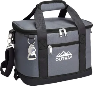 Collapsible Insulated Cooler Bag – 6L Thermal Lunch Bag with Bottle Opener, 16 Can Capacity – Perfect For Camping, Picnics and Travel - Handles and Removable Shoulder Strap - By Outrav