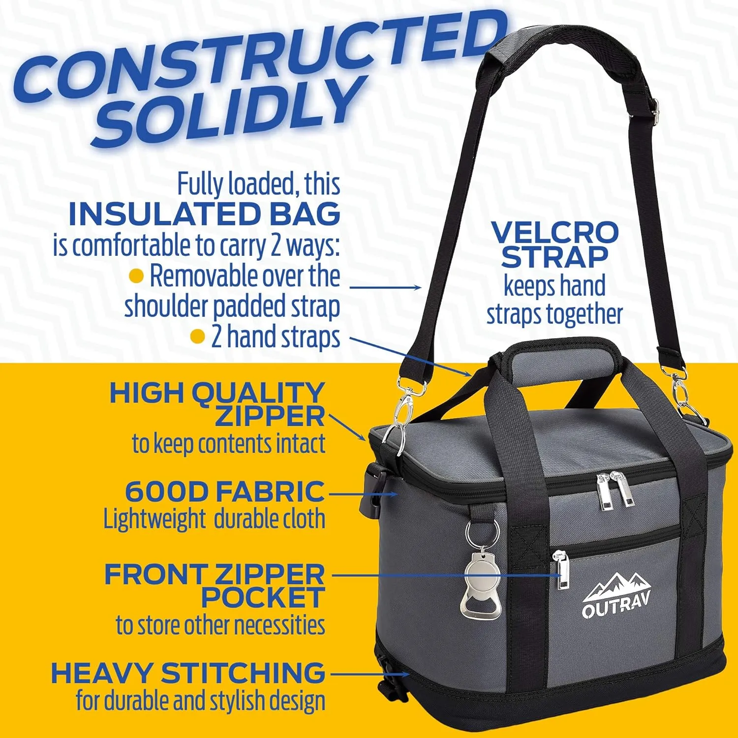 Collapsible Insulated Cooler Bag – 6L Thermal Lunch Bag with Bottle Opener, 16 Can Capacity – Perfect For Camping, Picnics and Travel - Handles and Removable Shoulder Strap - By Outrav