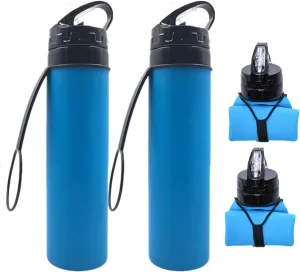 Collapsible Silicone Travel Water Bottle A Portable Telescopic Water Bottle Ideal for Hiking, Mountaineering, Camping and Sports Reusable and Leakproof 2 Pieces (Color 2)