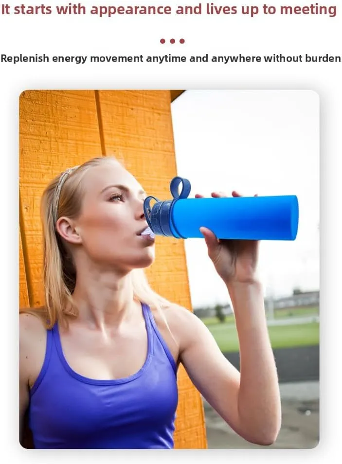 Collapsible Silicone Travel Water Bottle A Portable Telescopic Water Bottle Ideal for Hiking, Mountaineering, Camping and Sports Reusable and Leakproof 2 Pieces (Color 2)