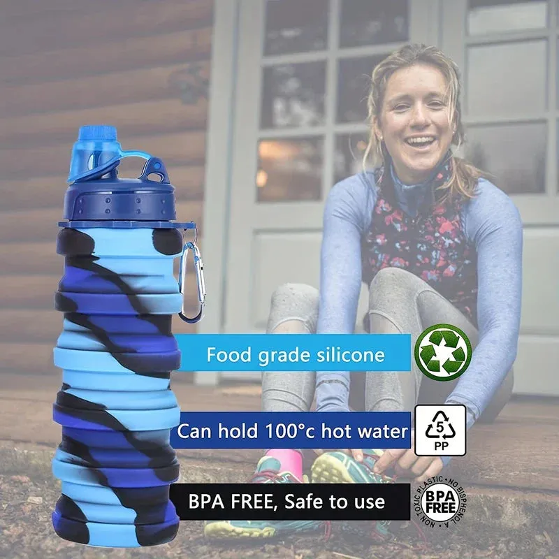 Collapsible Silicone Water Bottle 500ml BPA Free