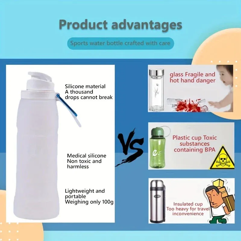 Collapsible Silicone Water Bottle Leakproof Travel