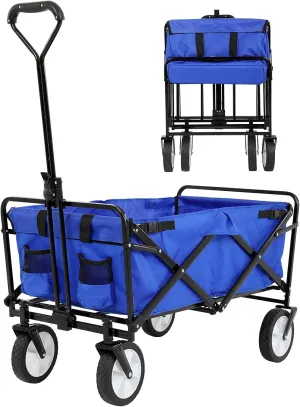 Collapsible Wagon Cart Foldable, Utility Garden Wagon with 330 LBS Weight Capacity, Portable Heavy Duty Folding Wagons for Outdoor, Camping, Grocery and Sports, Blue