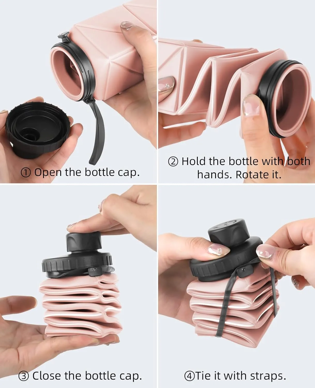 Collapsible Water Bottles, 6 Pack BPA-Free Leak-Proof Silicone Foldable Water Bottle Cup, Durable Lightweight Bottle for Gym Travel Camping Hiking Running Sport