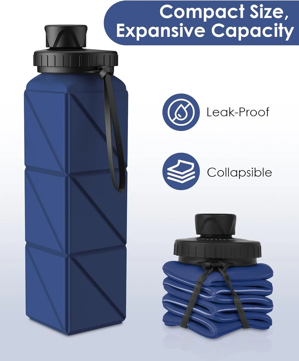 Collapsible Water Bottles, 6 Pack BPA-Free Leak-Proof Silicone Foldable Water Bottle Cup, Durable Lightweight Bottle for Gym Travel Camping Hiking Running Sport